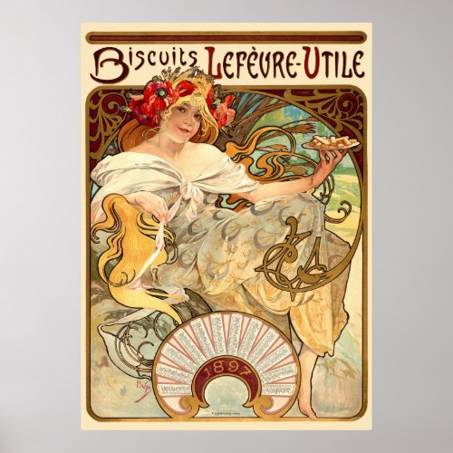 Vintage Art Nouveau Biscuits Ad by Alphonse Mucha Poster