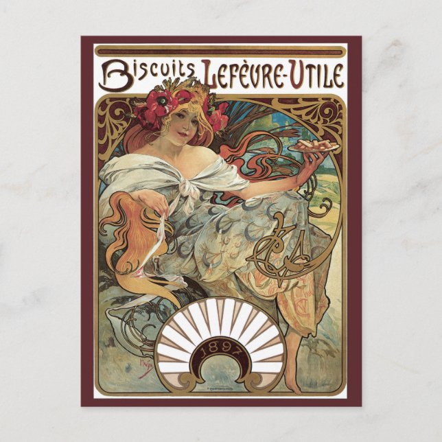 Vintage Art Nouveau, Biscuits by Alphonse Mucha Postcard (Front)