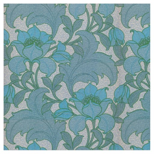 Vintage Art Nouveau Blue Floral Pattern Fabric