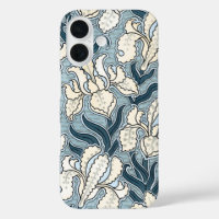 Vintage Art Nouveau, Blue Garden Iris Flowers