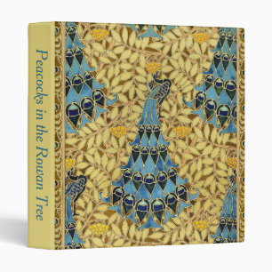 Vintage Art Nouveau Blue Peacock Floral Pattern 3 Ring Binder