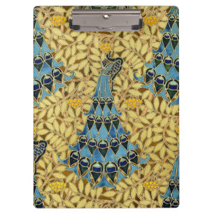 Vintage Art Nouveau Blue Peacock Floral Pattern Clipboard