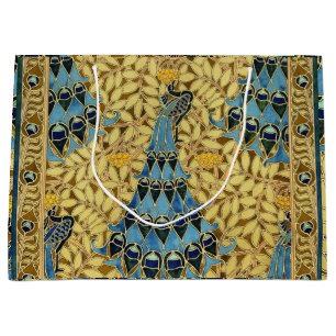 Vintage Art Nouveau Blue Peacock Floral Pattern Large Gift Bag