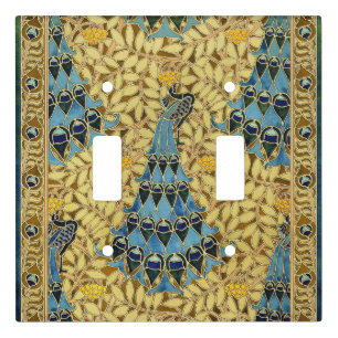 Vintage Art Nouveau Blue Peacock Floral Pattern Light Switch Cover