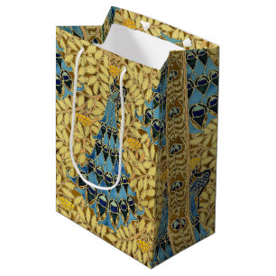 Vintage Art Nouveau Blue Peacock Floral Pattern Medium Gift Bag
