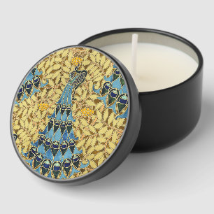 Vintage Art Nouveau Blue Peacock Floral Pattern Mini Candle Favors