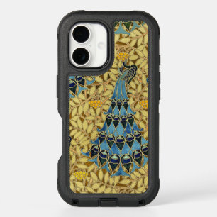 Vintage Art Nouveau Blue Peacock Floral Pattern iPhone 16 Case