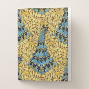 Vintage Art Nouveau Blue Peacock Floral Pattern Pocket Folder