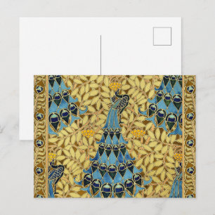 Vintage Art Nouveau Blue Peacock Floral Pattern Postcard