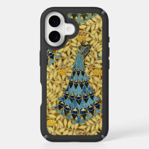 Vintage Art Nouveau Blue Peacock Floral Pattern iPhone 16 Case