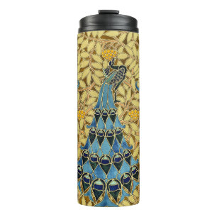Vintage Art Nouveau Blue Peacock Floral Pattern Thermal Tumbler
