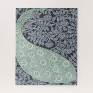 Vintage Art Nouveau Blue Peacock Print Verneuil Jigsaw Puzzle