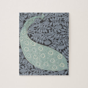 Vintage Art Nouveau Blue Peacock Print Verneuil Jigsaw Puzzle