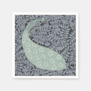 Vintage Art Nouveau Blue Peacock Print Verneuil Napkins