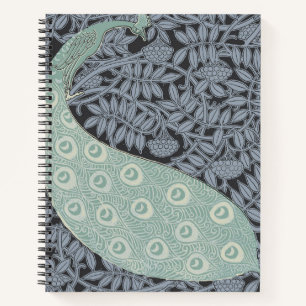 Vintage Art Nouveau Blue Peacock Print Verneuil Notebook