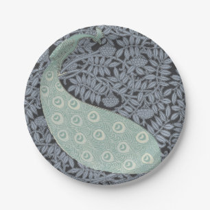 Vintage Art Nouveau Blue Peacock Print Verneuil Paper Plates