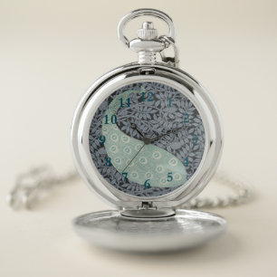 Vintage Art Nouveau Blue Peacock Print Verneuil Pocket Watch