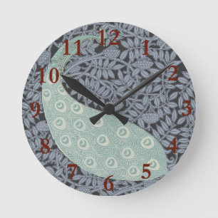 Vintage Art Nouveau Blue Peacock Print Verneuil Round Clock