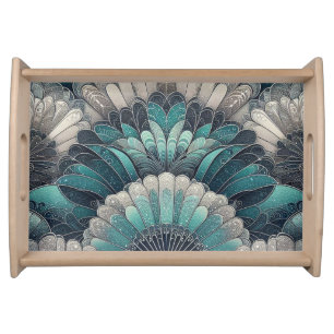 Vintage Art Nouveau Blue Silver Fans Serving Tray