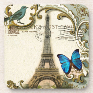 vintage art nouveau blue swirls paris eiffel tower drink coaster