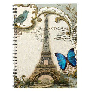 vintage art nouveau blue swirls paris eiffel tower notebook