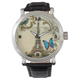 vintage art nouveau blue swirls paris eiffel tower watch