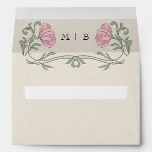 Vintage Art Nouveau Blush Pink Florals Wedding Envelope
