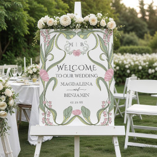 Vintage Art Nouveau Blush Pink Sage Floral Welcome Foam Board