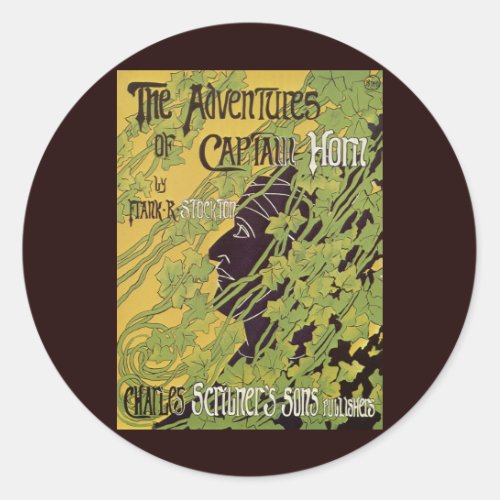Vintage Art Nouveau Book Captain Horn Adventures Classic Round Sticker