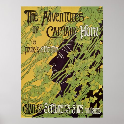 Vintage Art Nouveau Book Captain Horn Adventures Poster