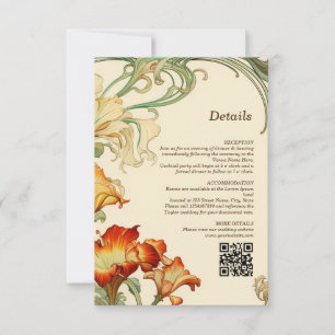 Vintage Art Nouveau Botanical Details QR Code RSVP Card