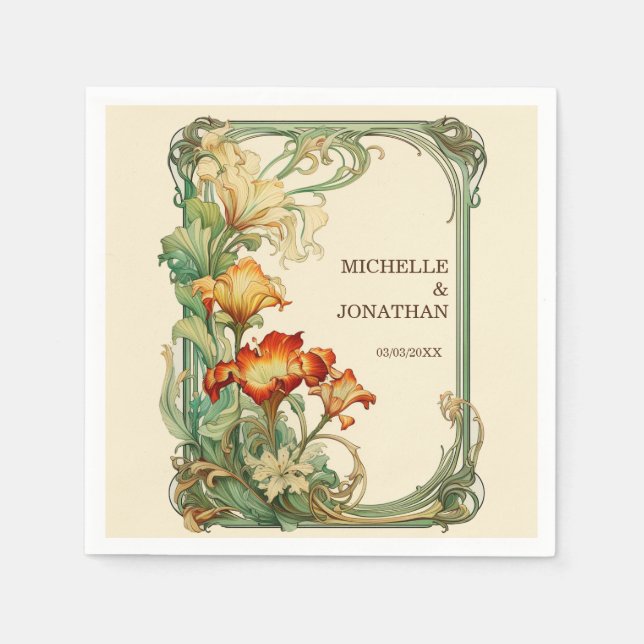 Vintage Art Nouveau Botanical Mucha Thank You Napkins (Front)