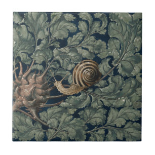 Vintage Art Nouveau Botanical Snail Antique Ceramic Tile