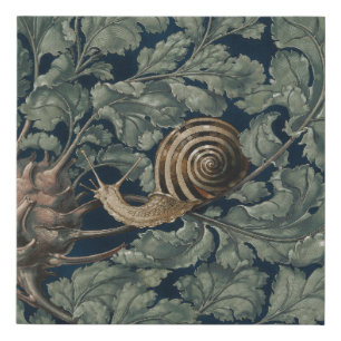 Vintage Art Nouveau Botanical Snail Antique Faux Canvas Print