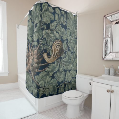 Vintage Art Nouveau Botanical Snail Antique Shower Curtain
