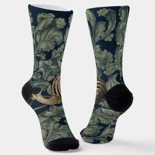 Vintage Art Nouveau Botanical Snail Antique Socks