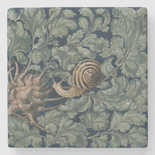 Vintage Art Nouveau Botanical Snail Antique Stone Coaster