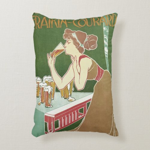 Vintage Art Nouveau Brasserie Fraikin_Courard Beer Accent Pillow