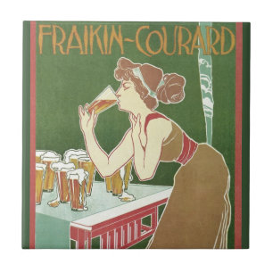 Vintage Art Nouveau Brasserie Fraikin-Courard Beer Ceramic Tile