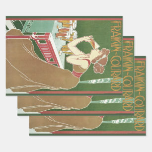 Vintage Art Nouveau Brasserie Fraikin-Courard Beer Wrapping Paper Sheets