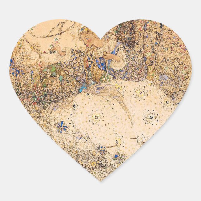 Vintage Art Nouveau Bridal Shower Heart Heart Sticker (Front)