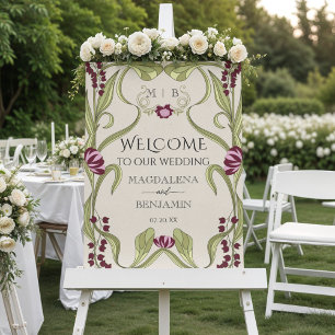 Vintage Art Nouveau Burgundy Pink Floral Welcome Foam Board