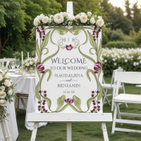 Vintage Art Nouveau Burgundy Pink Floral Welcome