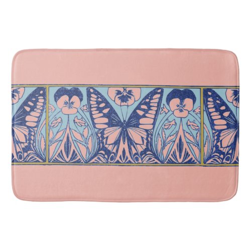 Vintage Art Nouveau Butterflies and Pansies   Bath Mat