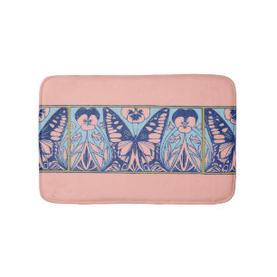 Vintage Art Nouveau Butterflies and Pansies Bath Mat