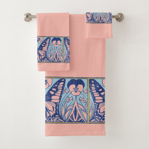 Vintage Art Nouveau Butterflies and Pansies   Bath Towel Set