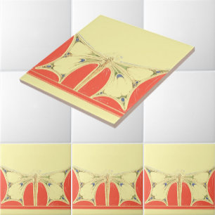 Vintage Art Nouveau Butterfly Pattern Frieze Ceramic Tile