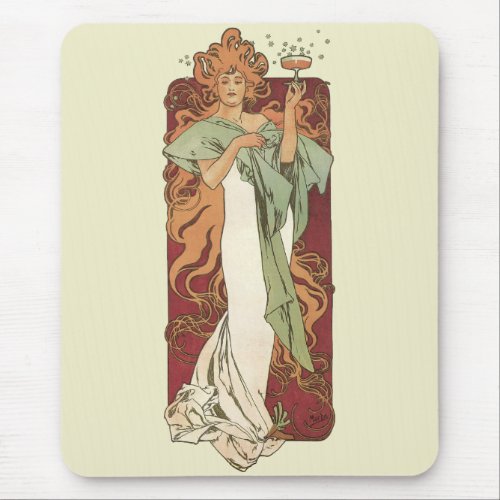 Vintage Art Nouveau by Mucha Champagne Party Mouse Pad