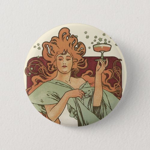 Vintage Art Nouveau by Mucha Champagne Party Pinback Button