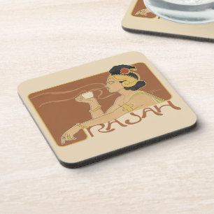 Vintage Art Nouveau Cafe Rajah, Lady with Coffee Beverage Coaster